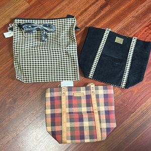 Longaberger Plaid Tote Bag Set